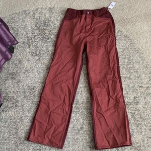 Dark Cherry Two-Toned Ultra High Rise Flare Carpenter Pants